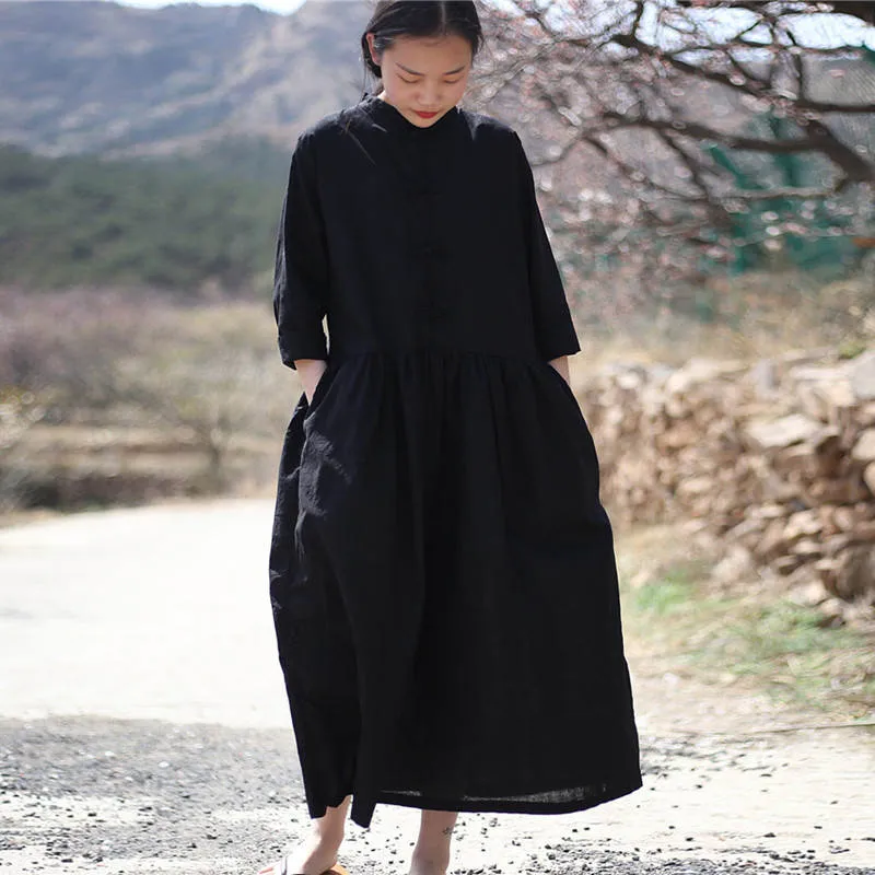 VenusFox Vintage High Waist Loose Shirt Dress with Pockets