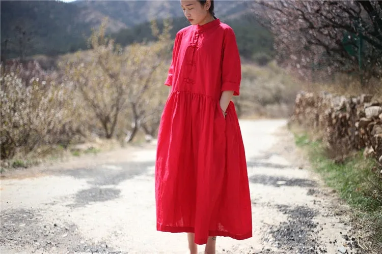 VenusFox Vintage High Waist Loose Shirt Dress with Pockets