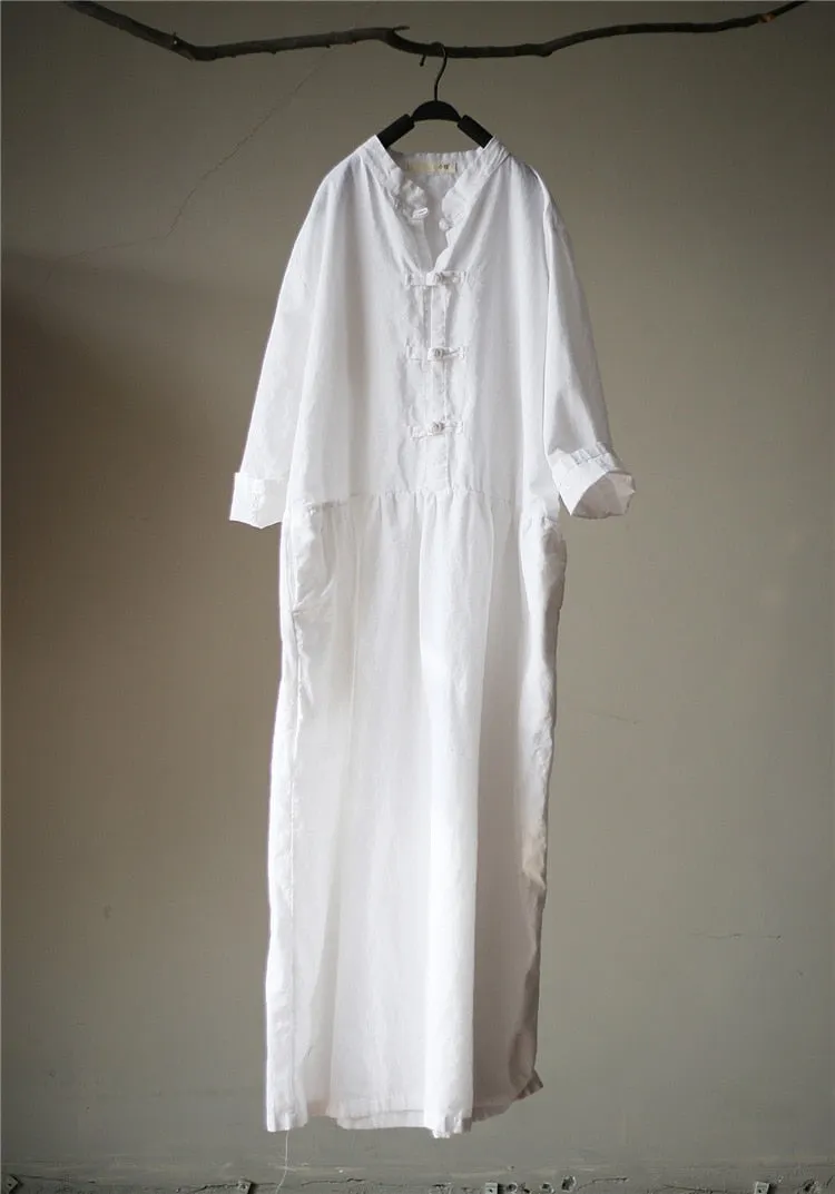 VenusFox Vintage High Waist Loose Shirt Dress with Pockets