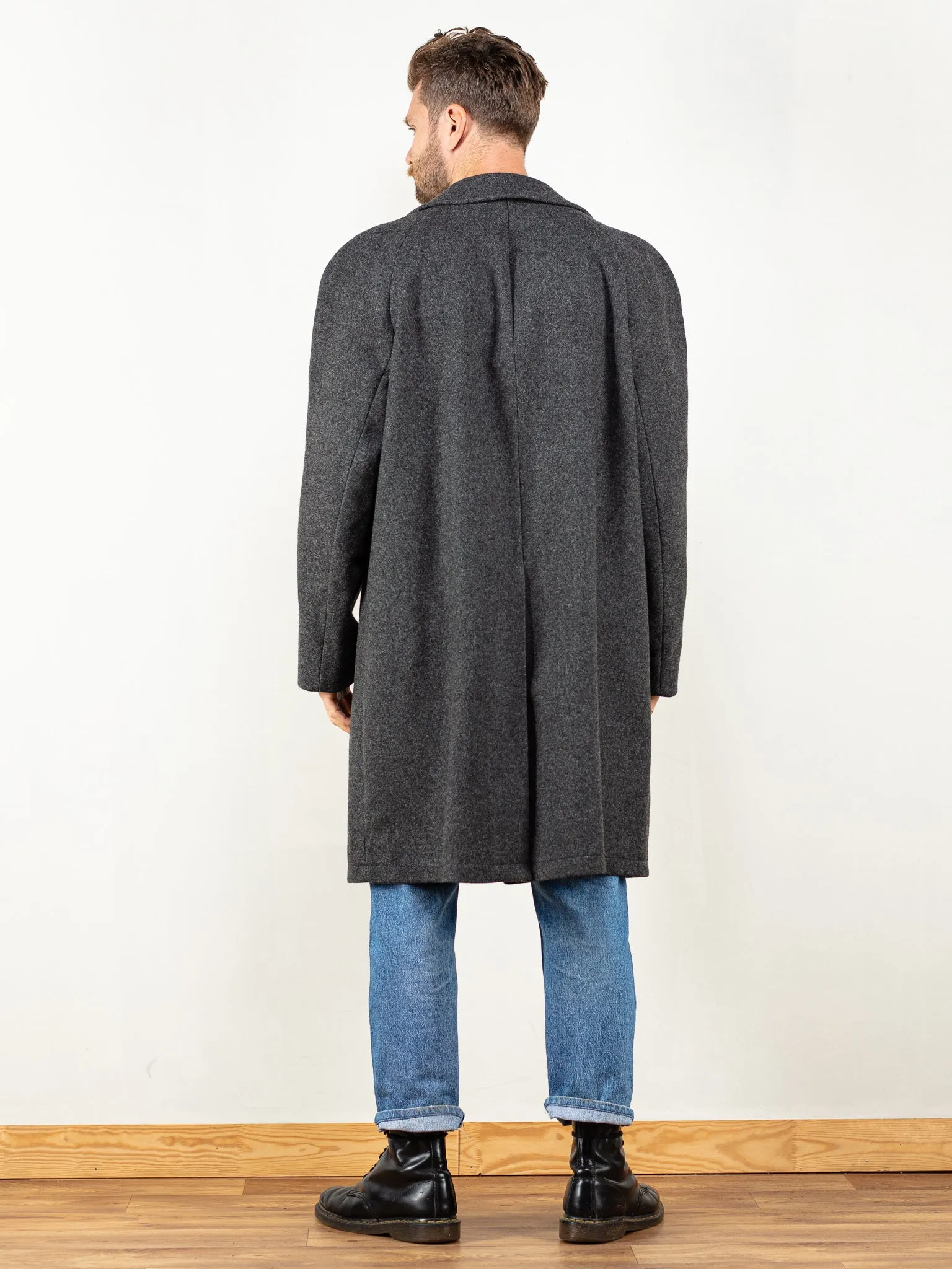 Vintage 70's Men Wool Coat In Grey