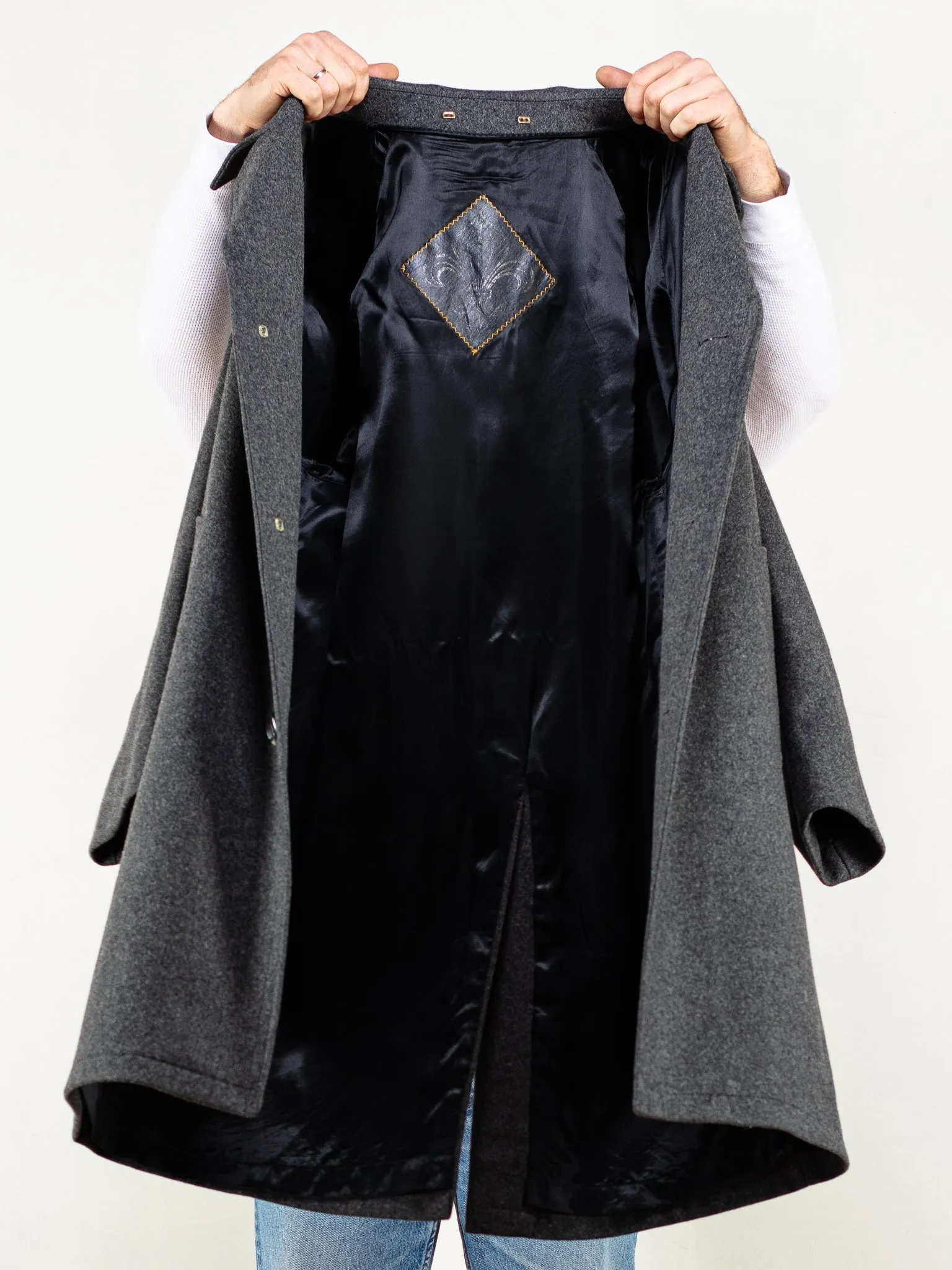 Vintage 70's Men Wool Coat In Grey