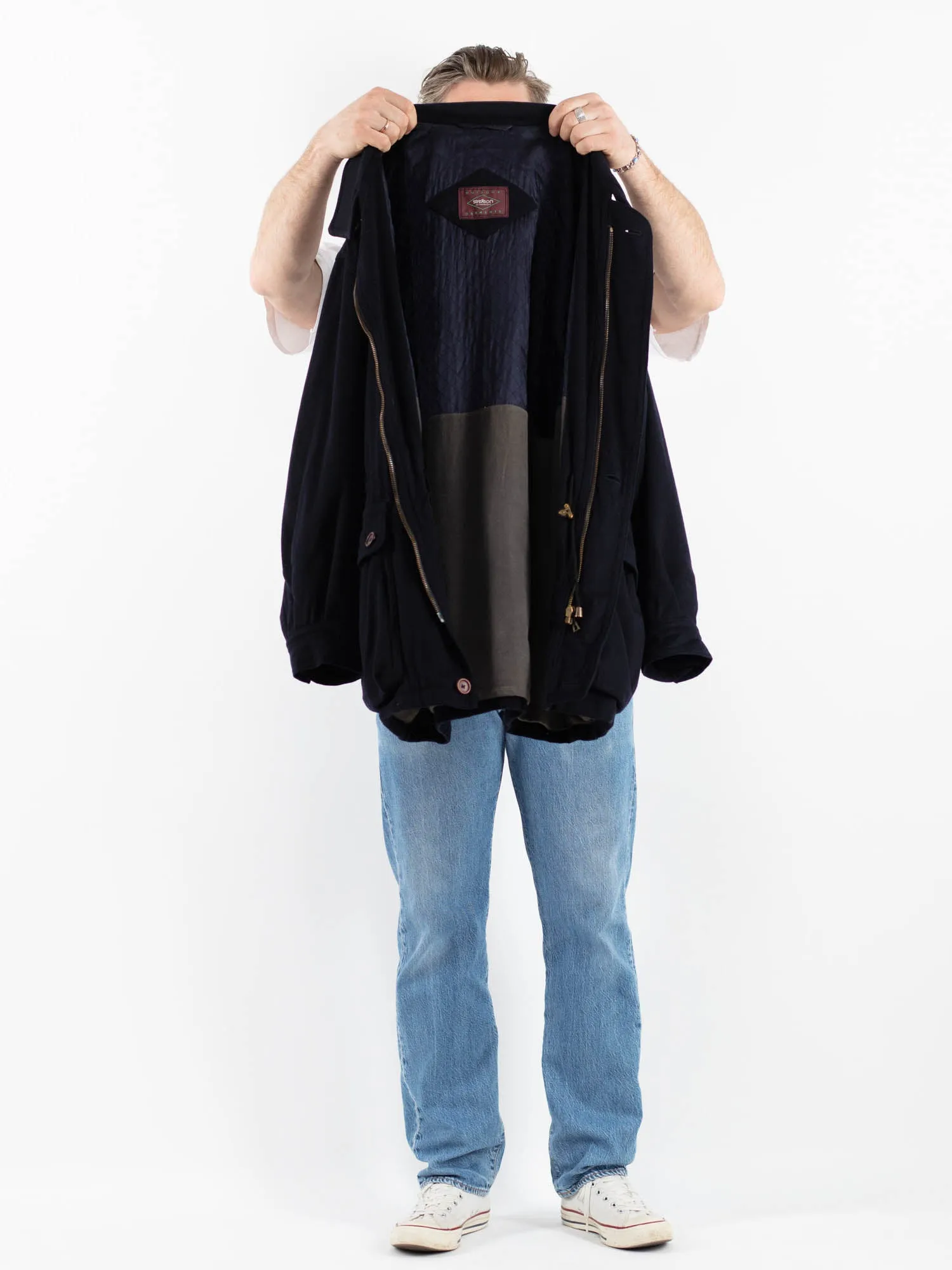 Vintage 80's Men Cashmere Wool Blend Coat in Blue