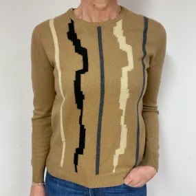 Vintage Caramel Patterned Cashmere Crew Neck Jumper