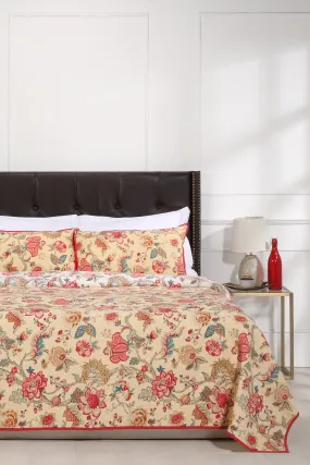 Vintage Chintz Beige Quilted Cotton Bedcover