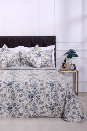 Vintage Damask Blue Cotton Quilted Bedcover Set of 5