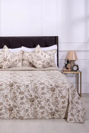 Vintage Damask Brown Cotton Quilted Bedcover