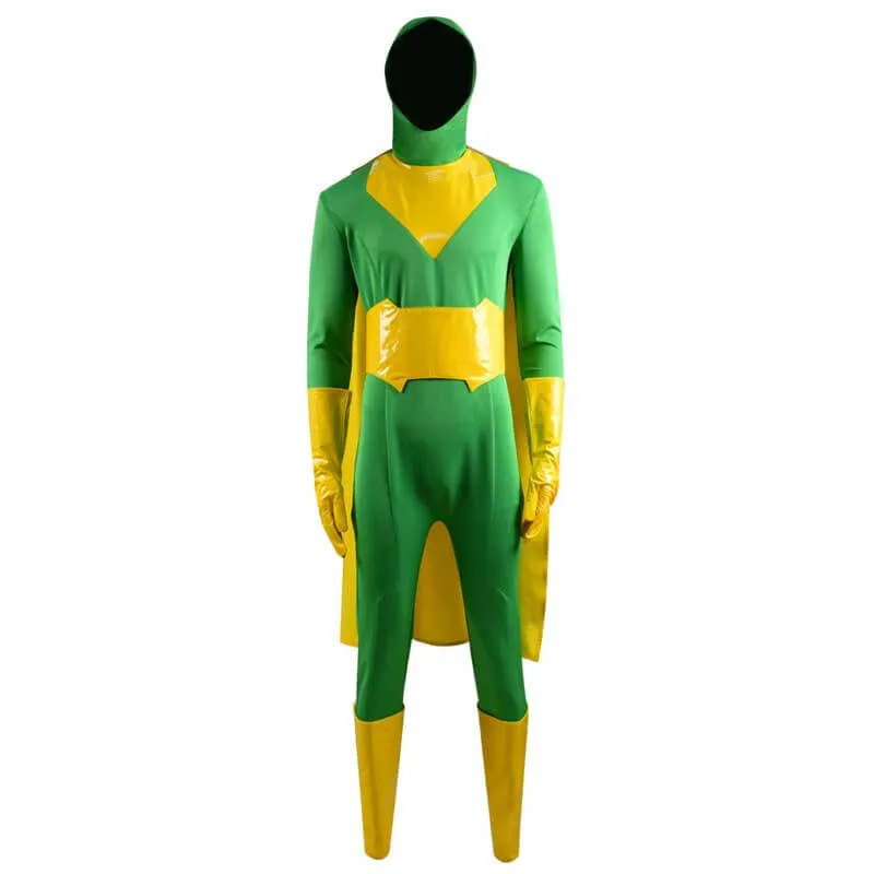 WandaVision Vision Cosplay Costume Green Jumpsuit Bodysuit Cape Full Set outfit For Sale