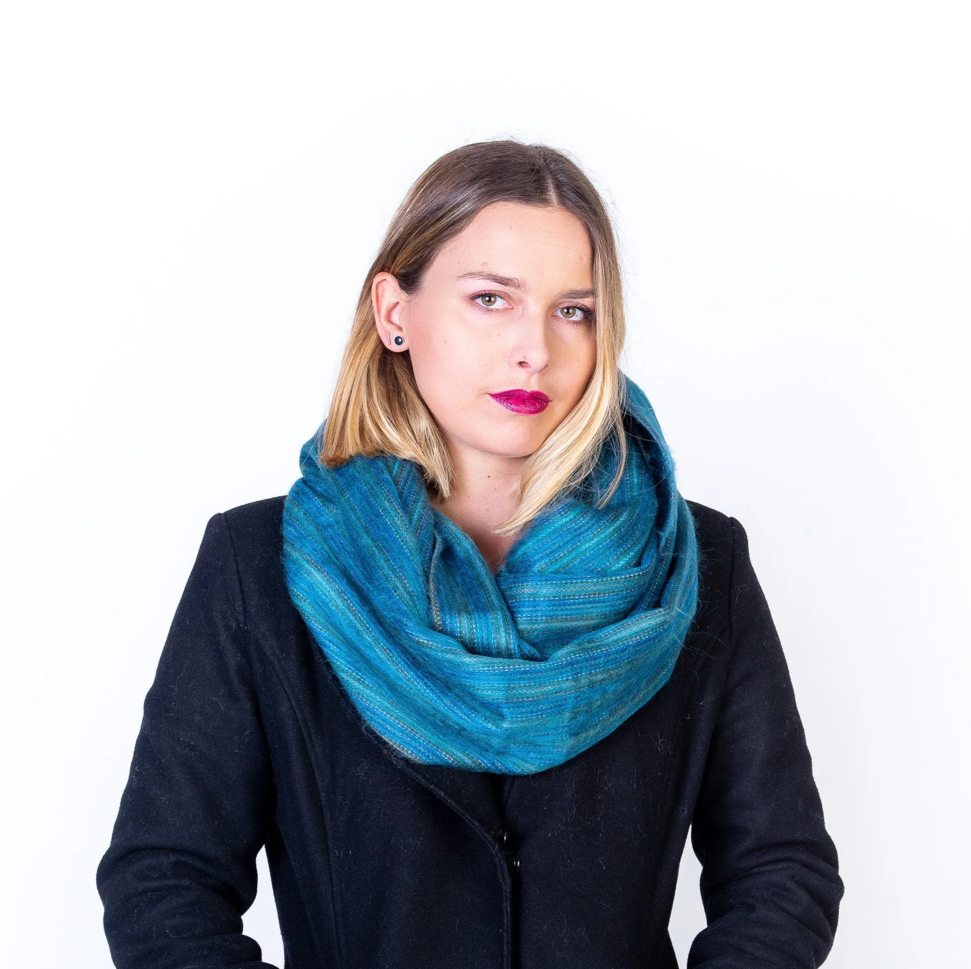 Warm Alpaca Wool Infinity Scarf, Teal