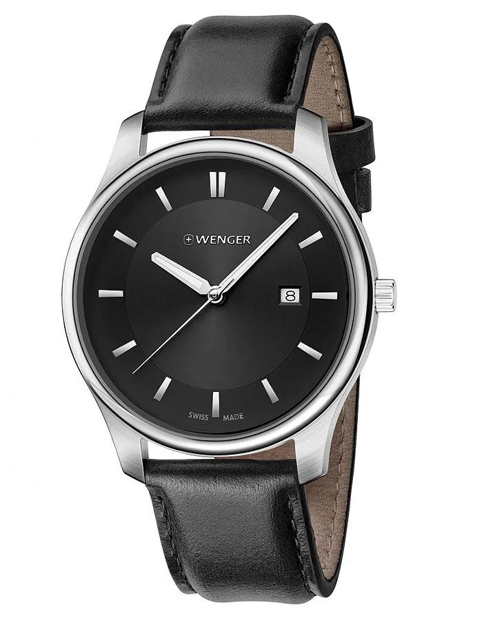 Wenger Mens City Classic - Stainless Steel - Black Dial & Strap - Date