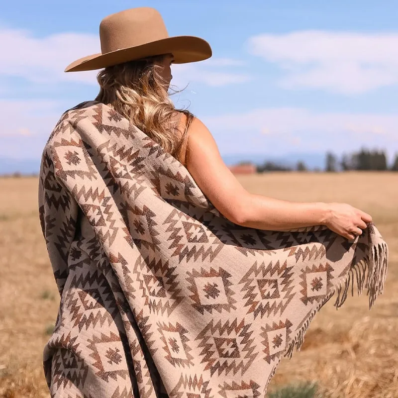 Western Fringed Blanket/Scarf - Savanna Clay