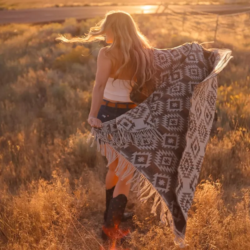 Western Fringed Blanket/Scarf - Savanna Clay