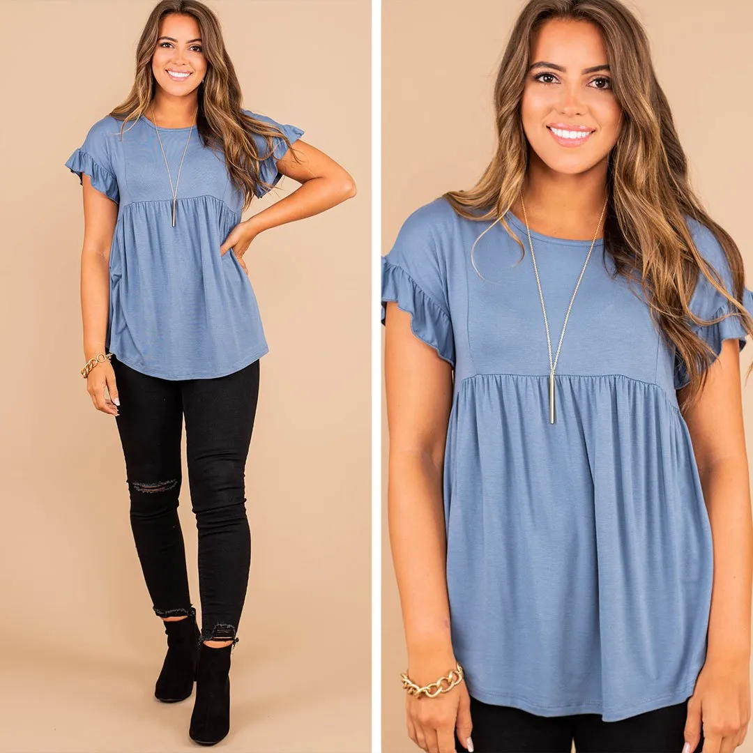 What You Know Denim Blue Babydoll Top