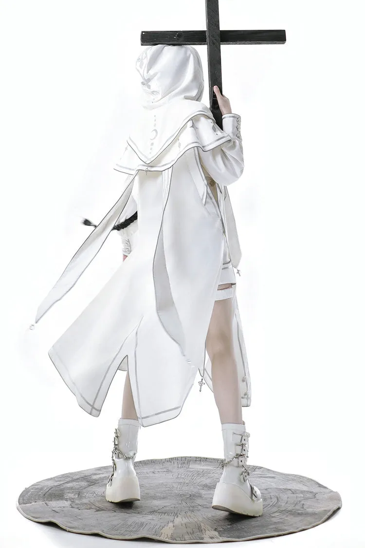 White Bionic Dimension Futuristic Mechanical Style Print Ouji Fashion Lolita Set (Including Top, Cape & Shorts)