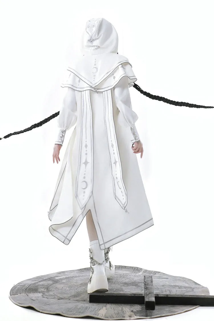 White Bionic Dimension Futuristic Mechanical Style Print Ouji Fashion Lolita Set (Including Top, Cape & Shorts)