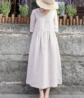 White Women Dresses Ramie Casual Spring Linen Women Dresses SSM97215