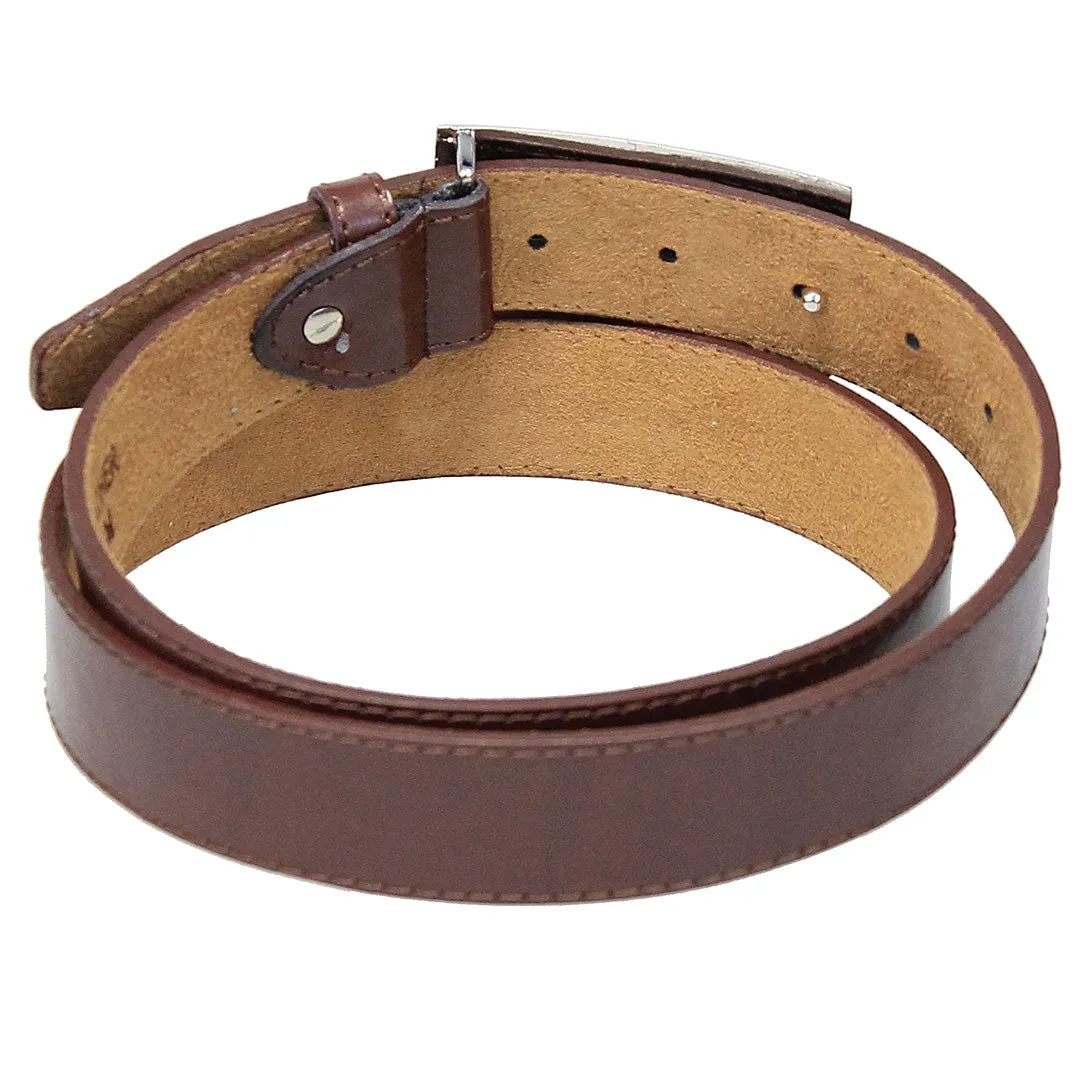 Wide Brown Dress Belt with Rectangular Chrome Buckle #BT2030N ()