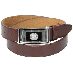 Wide Brown Dress Belt with Rectangular Chrome Buckle #BT2030N ()