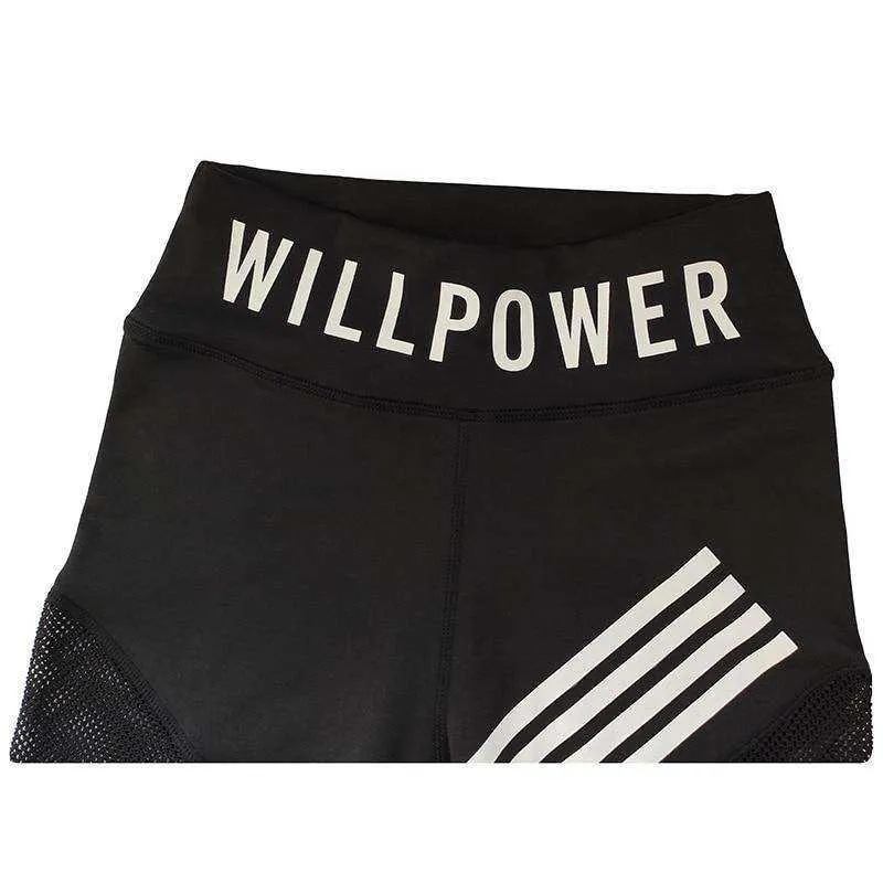 Women High Waist Mesh Pacthwork  Plus Size Letter Print Black Gym Fitness Sports Leggings