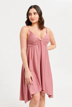Women Pink Hi Low Babydoll