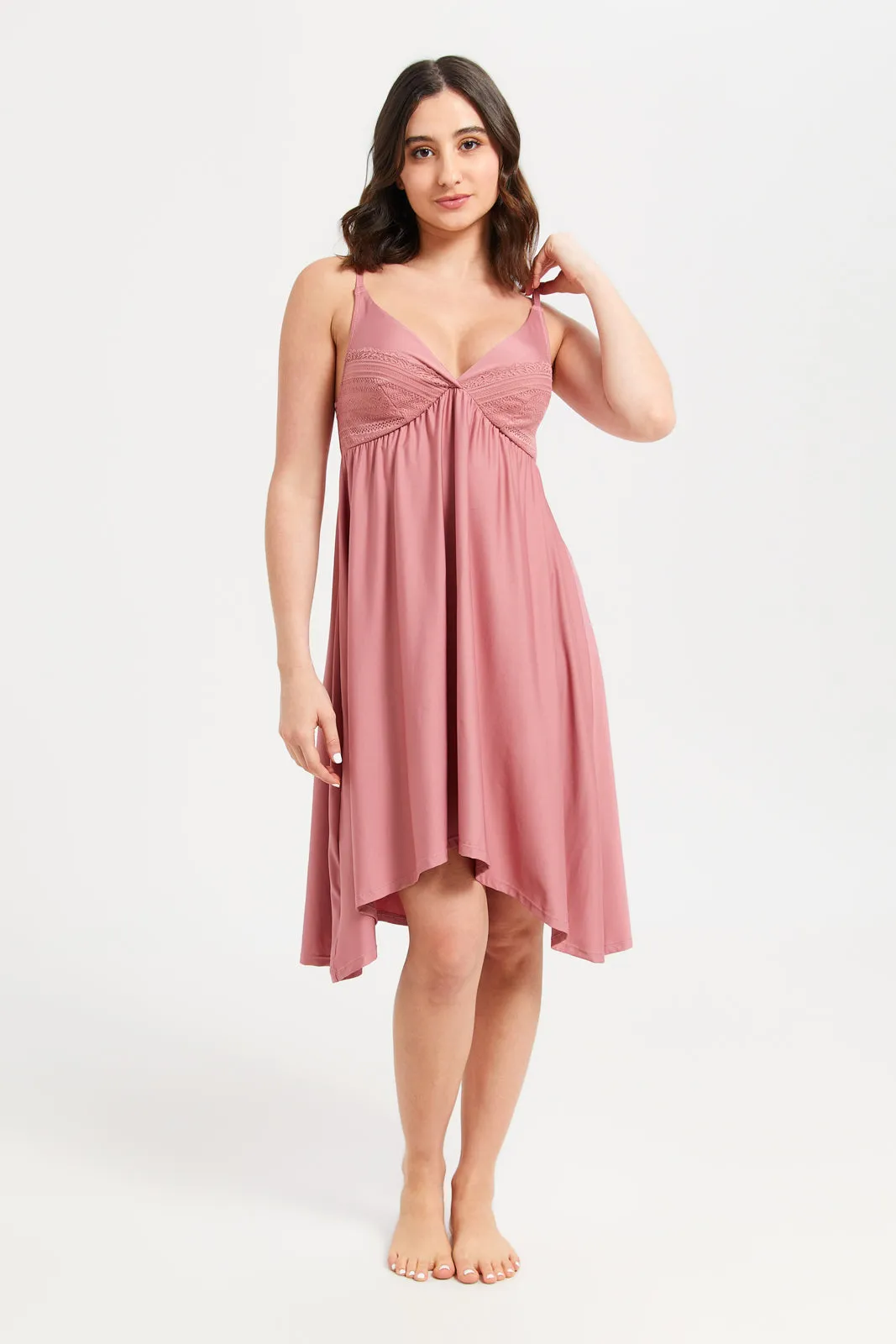 Women Pink Hi Low Babydoll