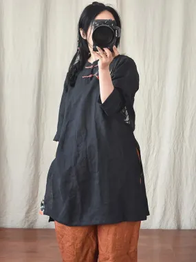 Women Spliced Ramie Robe Dress
