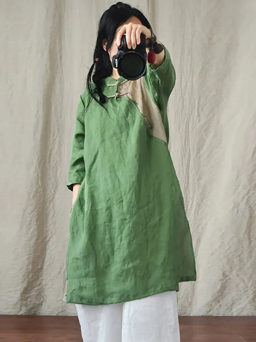 Women Spliced Ramie Robe Dress
