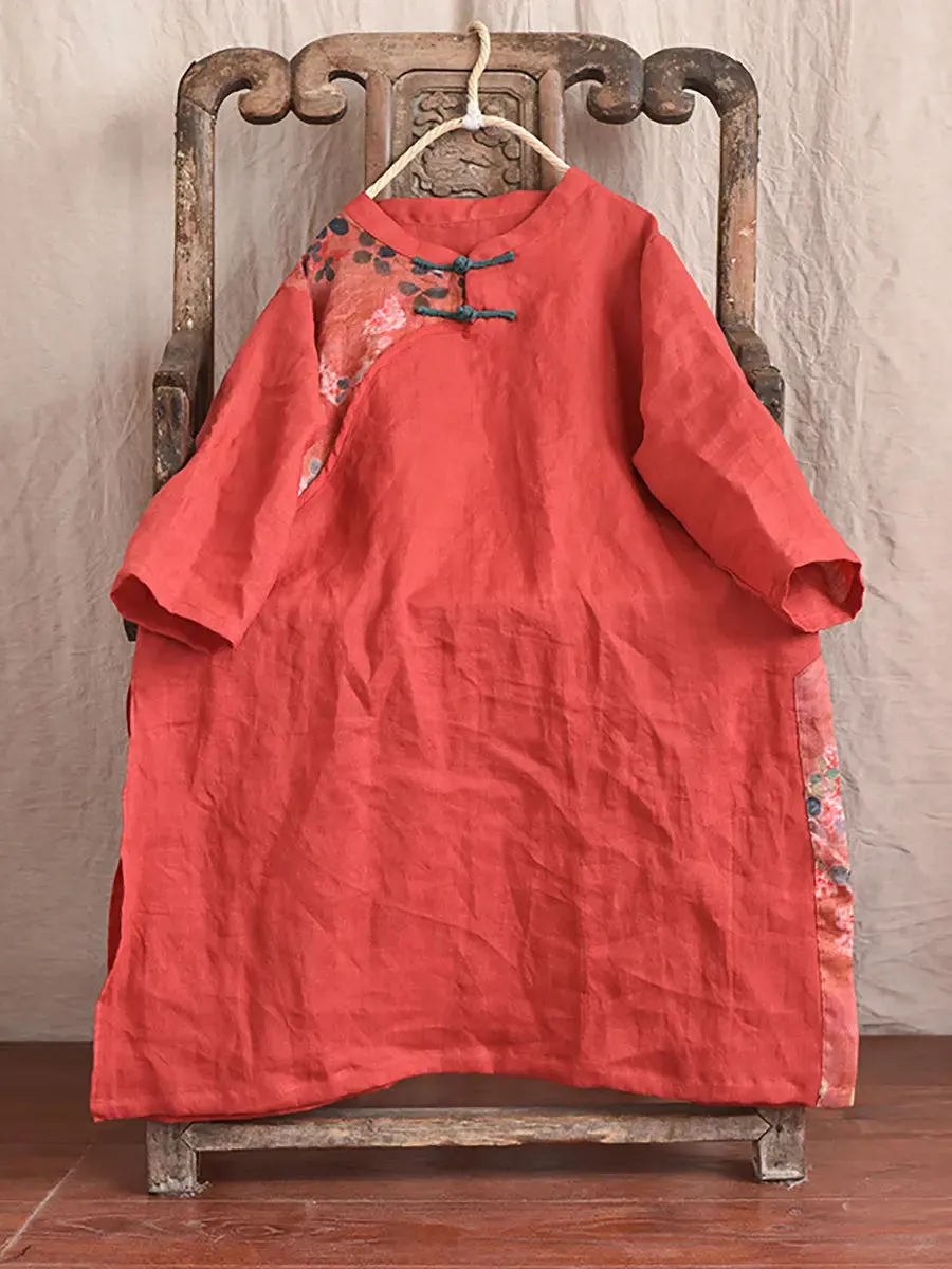 Women Spliced Ramie Robe Dress