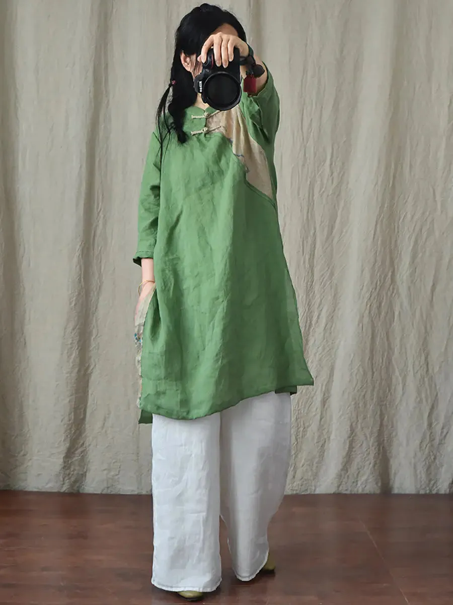 Women Spliced Ramie Robe Dress