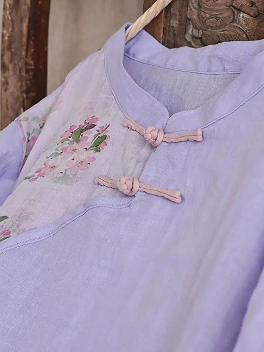 Women Spliced Ramie Robe Dress