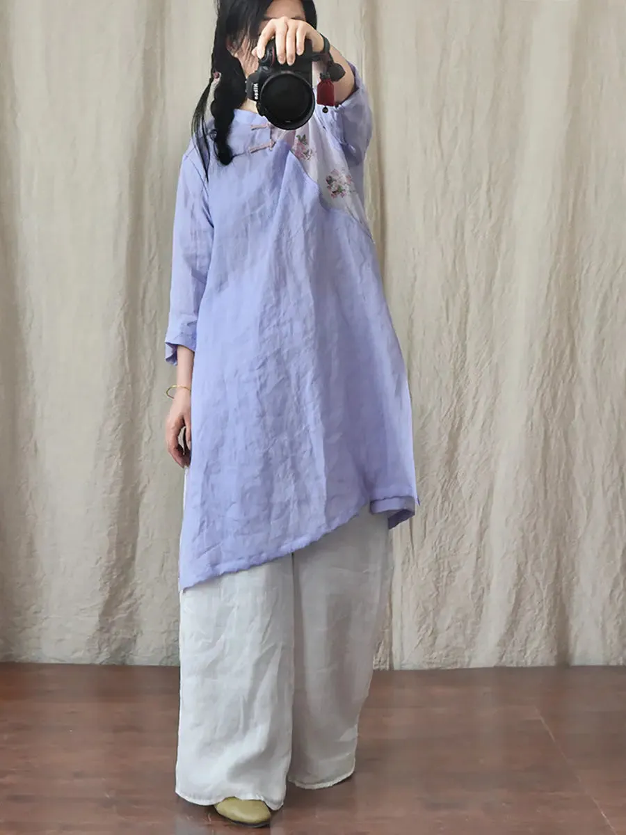 Women Spliced Ramie Robe Dress