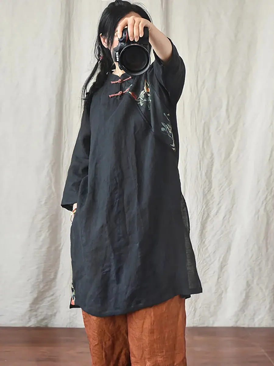 Women Spliced Ramie Robe Dress