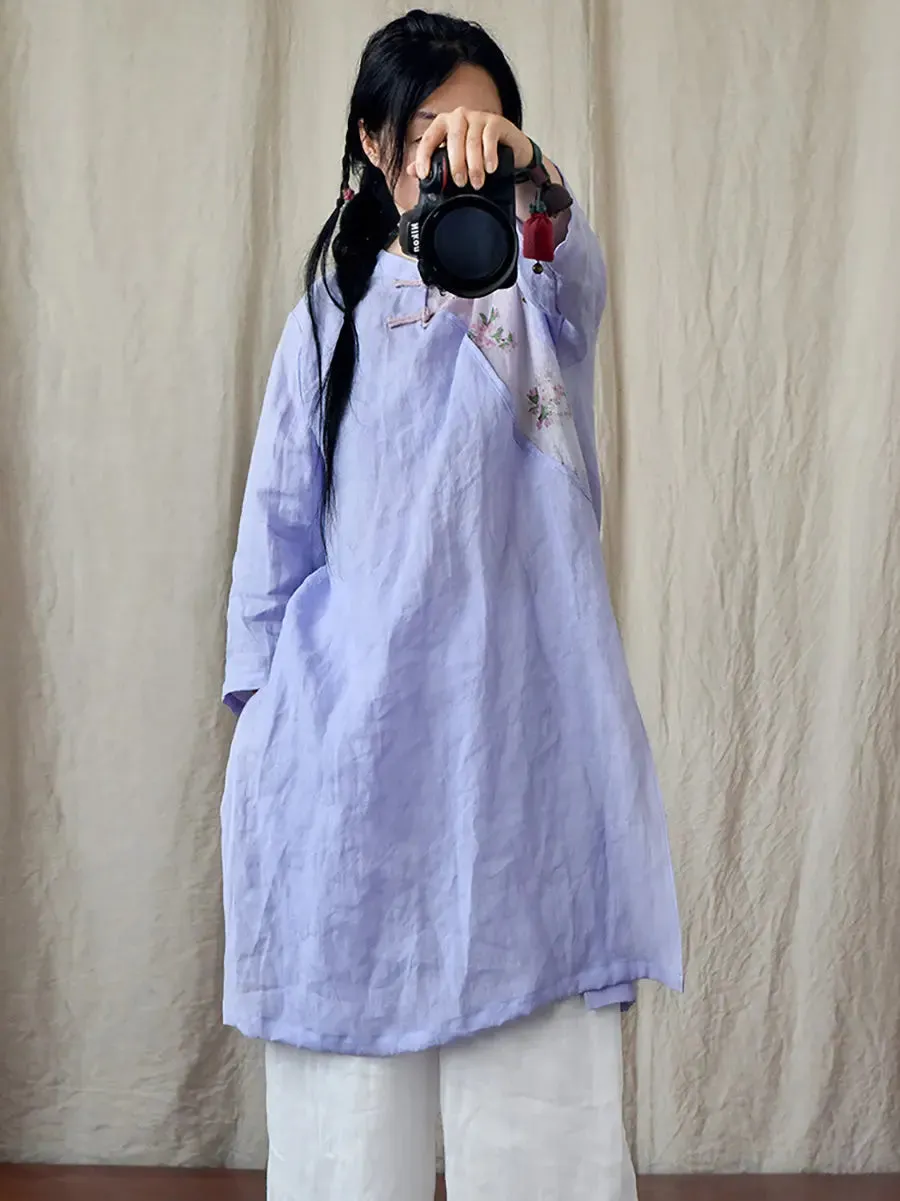 Women Spliced Ramie Robe Dress