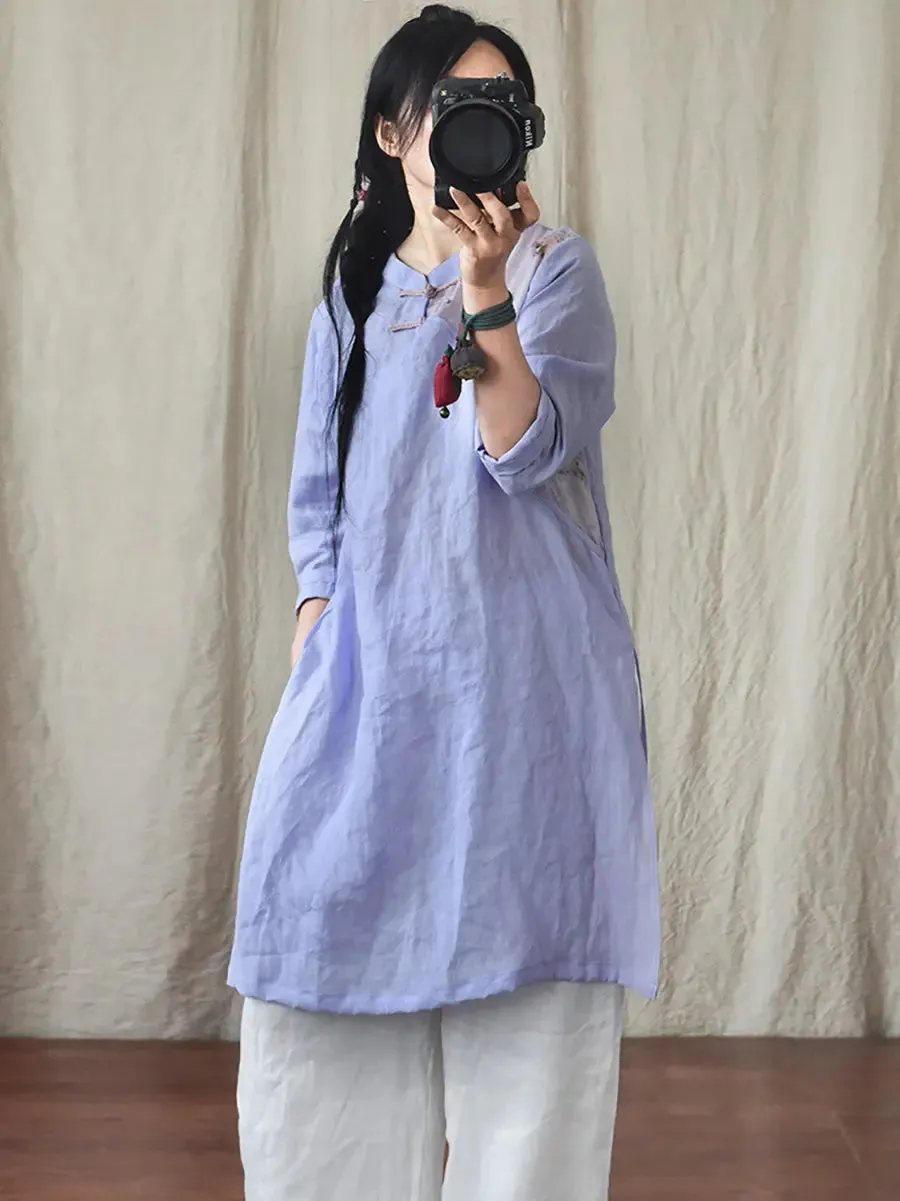 Women Spliced Ramie Robe Dress