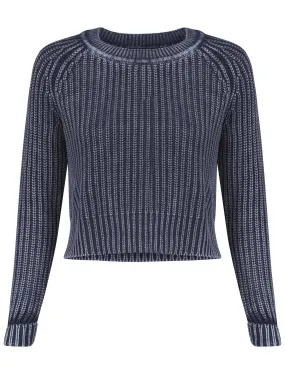 Womens Amara Reya Fern Crew Neck Jumper in Navy Blue