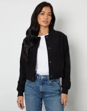 Women's Black Brushed Cropped Bomber Jacket