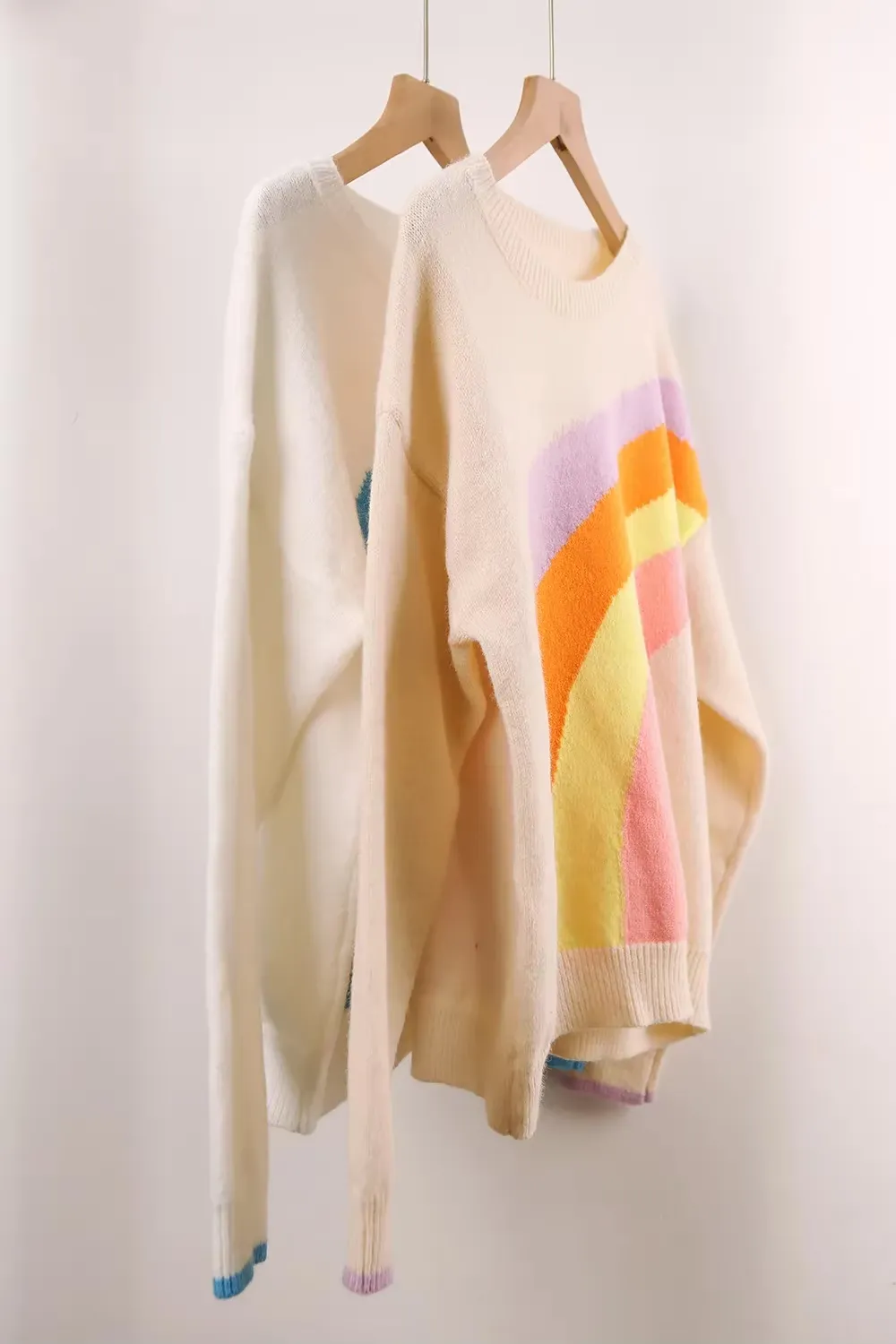 Women's Colorful Rainbow Knitted Jumper Cozy Sweater