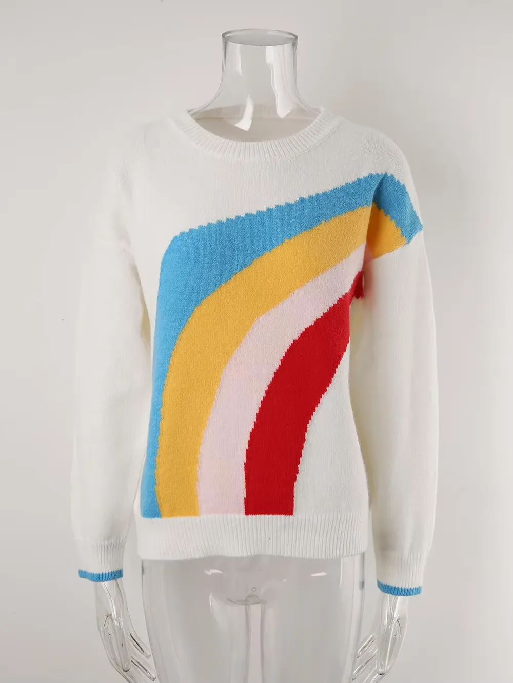Women's Colorful Rainbow Knitted Jumper Cozy Sweater