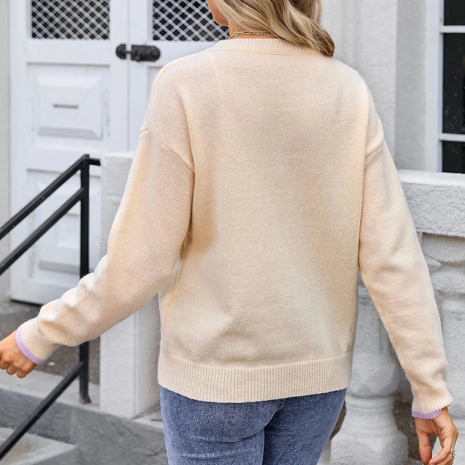 Women's Colorful Rainbow Knitted Jumper Cozy Sweater