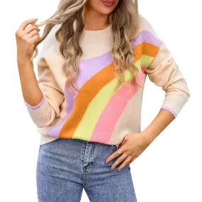 Women's Colorful Rainbow Knitted Jumper Cozy Sweater