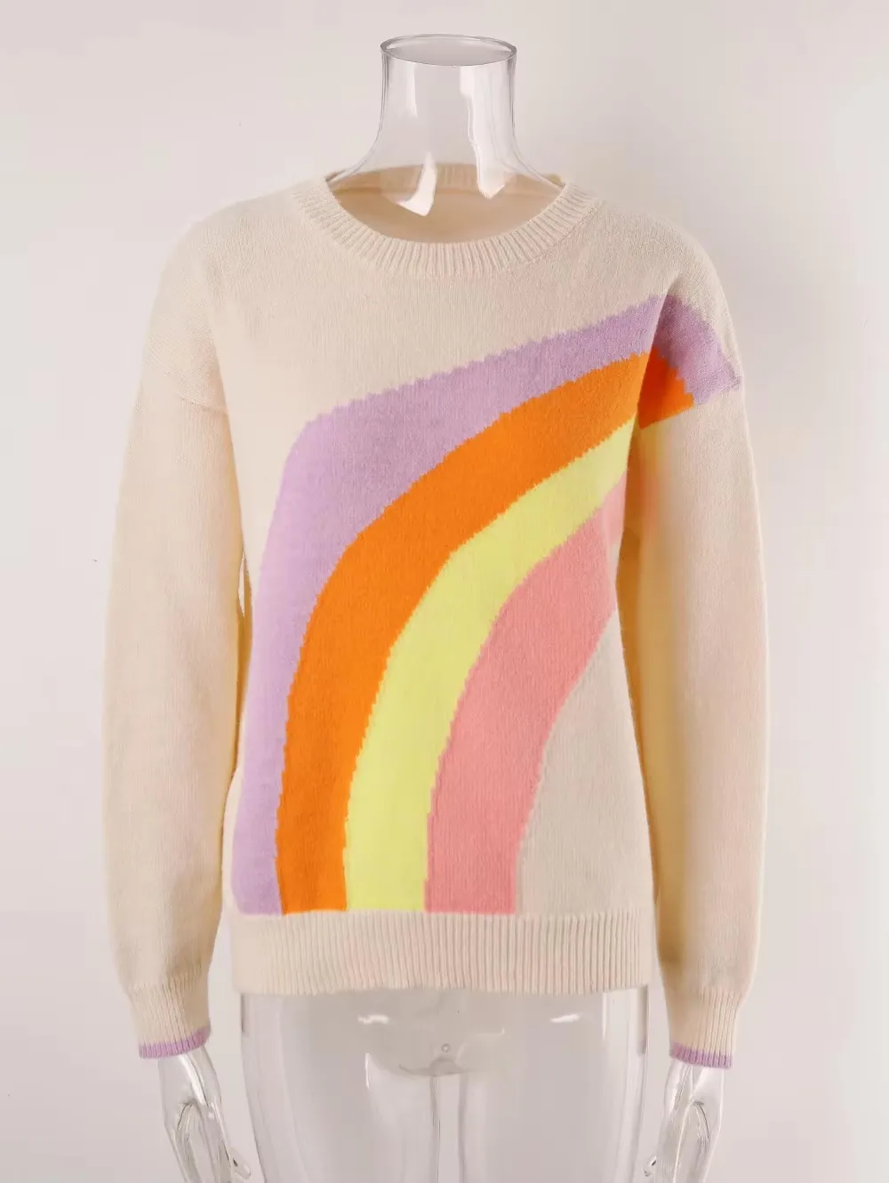 Women's Colorful Rainbow Knitted Jumper Cozy Sweater