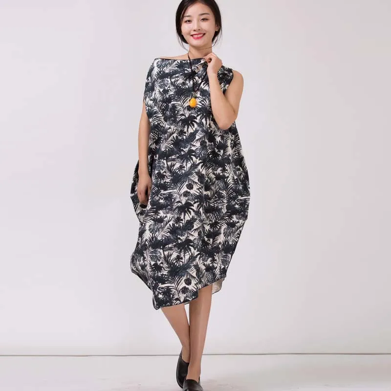 Women's Irregularity Linen Printed Dresses