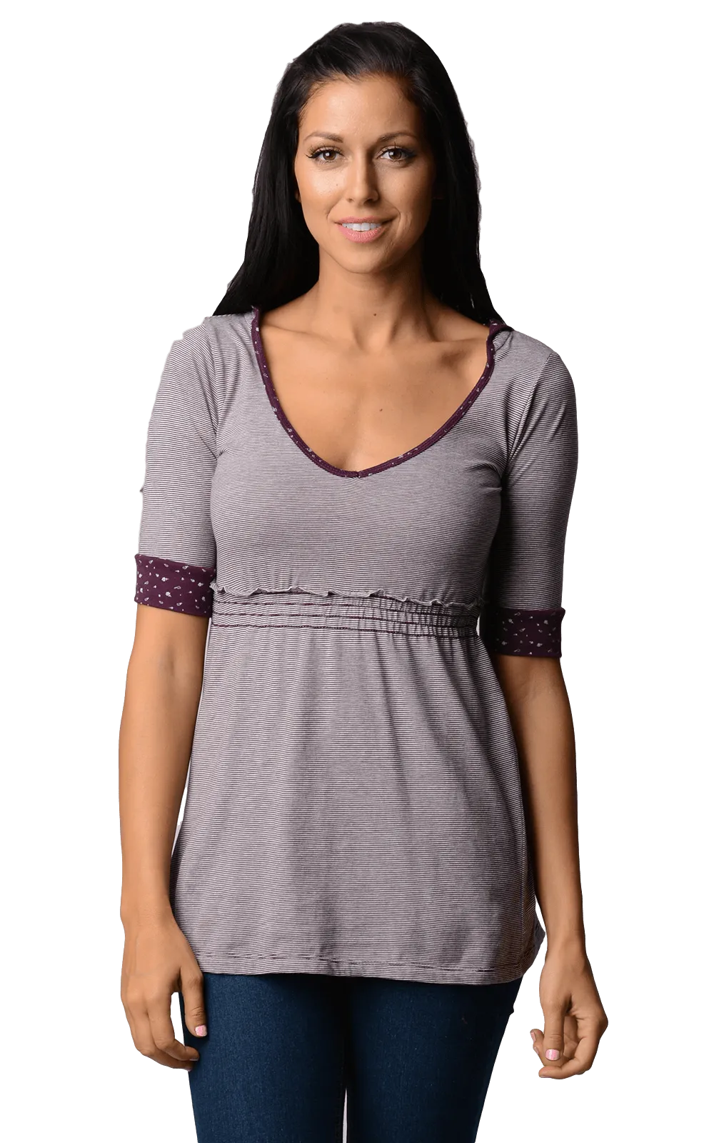 Women's Striped Hooded Babydoll Short Sleeve Top
