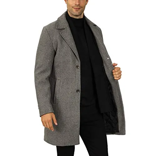 WULFUL Men's Slim Fit Winter Wool Coat Long Trench Coat Business Jacket (Grey, XX-Large)