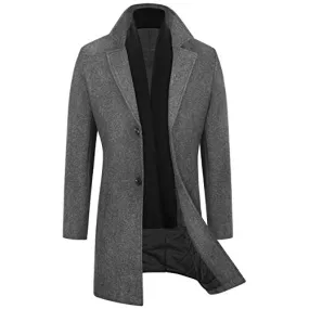 WULFUL Men's Slim Fit Winter Wool Coat Long Trench Coat Business Jacket (Grey, XX-Large)
