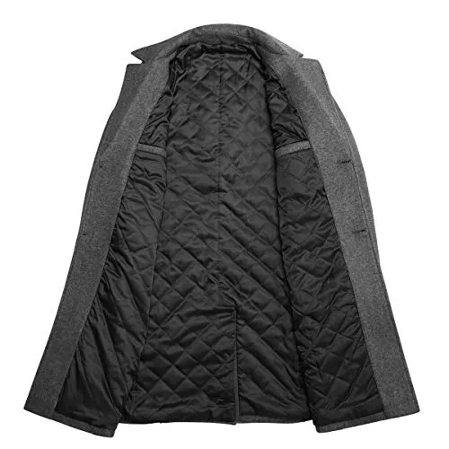 WULFUL Men's Slim Fit Winter Wool Coat Long Trench Coat Business Jacket (Grey, XX-Large)