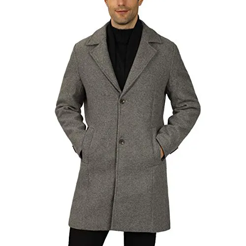 WULFUL Men's Slim Fit Winter Wool Coat Long Trench Coat Business Jacket (Grey, XX-Large)